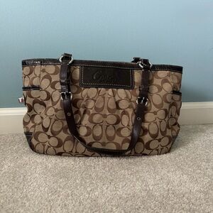 Coach Tan and Brown Signature Shoulder Bag